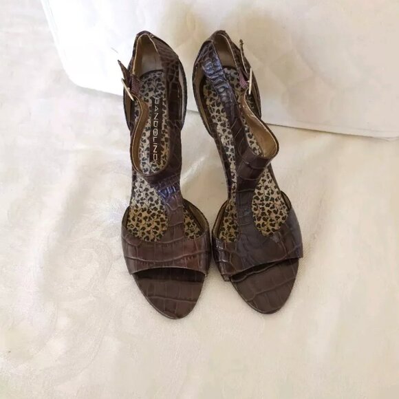 Bandolino Alligator Style Leather High Heels 6.5 6 1/2 M Brown Side Buckle Shoes - Picture 5 of 11